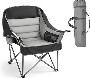 VEVOR Oversized Camping Chairs, 450 lbs Heavy Duty Support, Portable Padded Folding Camp Chairs with Dual Cup Holders & Wine Glass Holders, Carry Bag for Outdoor, Fishing, Black & Gray, 1 Pack product image