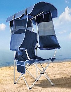 Beach Chair with Canopy Shade, Folding Camping Chair with Canopy with Cup Holder, Side Pocket for Camp, Beach, Tailgates, Fishing - Support 330 LBS product image