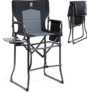 EVER ADVANCED Portable 30.7" Seat Height Tall Folding Camping Chair Directors Chair High Foldable Bar Stool with Side Table for Makeup Artist, Sports Event, Craft Show, Supports 350LBS product image