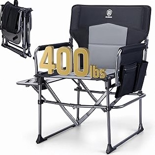 EVER ADVANCED Camping Directors' Chair with Side Table, Portable Folding with Compact Size, Heavy Duty Lawn Chair with Pocket for Camping, Lawn, Sports and Fishing, 400lbs, Black product image