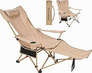 Reclining Camping Chair with Footrest, 4-Position Adjustable Back Folding Lounge Chair for Adult | Heavy-Duty Beach Chairs with Cup Holder & Carry Bag for Beach, Camping, Backyard, Fishing product image