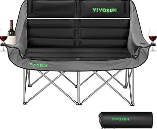 VIVOSUN Double Camping Chair, Fully Padded Folding Loveseat, Oversized Duo Chair with Cup & Wine Glass Holders, Pocket, Armrests & Carry Bag product image