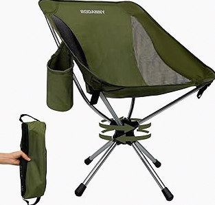 360° Swivel Folding Chair, Compact Portable Camping Chairs for Outdoor Travel Hunting Hiking Fishing Picnic, Lightweight 2.7LB with 305LBS Capacity, Foldable Lawn Chair, Green product image