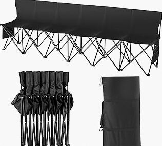 VEVOR Portable Folding B ench, 6 Seats Foldable Sideline B ench, Outdoor Camping Bench Chair with Carry Bag & Backrest, Team Sport Sideline B ench, No Assembly Instant Seating, Black product image