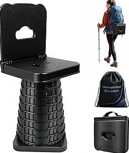 Upgraded Collapsible Stool with Backrest, Portable Telescopic Seat with Carry Bag, Square Folding Stool for Camping Gardening Fishing Hiking BBQ, Max Load Capacity 550lbs product image