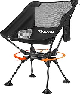 360° Swivel Folding Camping Chairs, Compact and Portable Chair for Outdoor Camp, Foldable Chairs with Anti-Sinking Large Feet for Travel, Beach, Picnic, Sports, Fishing Support 300 LBS(Black) product image