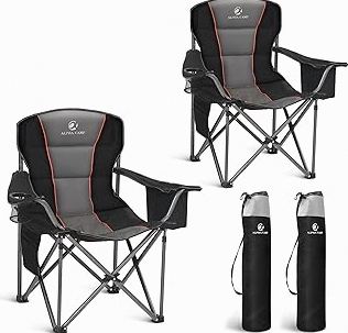 LET'S CAMP Folding Camping Chair Oversized Heavy Duty Padded Outdoor Chair with Cup Holder Storage and Cooler Bag, 450 LBS Weight Capacity, Thicken 600D Oxford,2 Pack product image