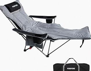 Reclining Camping Chair with Removable Footrest Lounge Chair with Headrest, Cotton Cushion, Portable Adjustable Folding Chairs product image