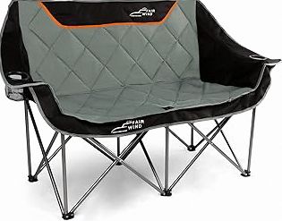 FAIR WIND Oversized Fully Padded Camping Chair Folding Loveseat Camping Couch Double Duo Chair Heavy Duty Quad Fold Arm Chair with Cup Hold - Supports 650 LBS Black product image
