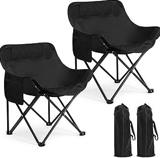 2 Pack Compact Camping Chairs Portable Folding for Outside with Carry Bag Lightweight Moon Chairs for Travel Picnic Hiking Beach Fishing, 600D Oxford, Supports 330lbs(Black) product image