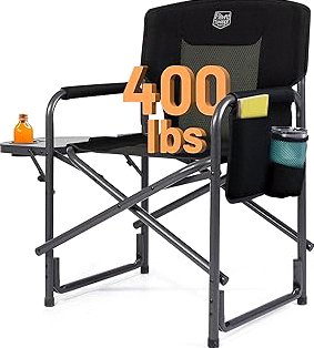 TIMBER RIDGE Aluminum Oversized Camping Chair, Lightweight Portable Directors Chair with Side Table Detachable Side Pocket for Outdoor Camping, Lawn, Picnic, Support 400lbs Black product image