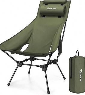 High Back Portable Compact Camping Chair, Lightweight Green Folding Chair with Head Support & Widened Seat, Adjustable Head Support for Beach, Camping, Festival, Hiking and Outdoor Travel product image