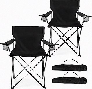 HaSteeL Foldable Camping Chair Set of 2, Folding Camp Chairs for Adults, Large Portable Lawn Chair for Outdoors Fishing, Hiking, Travel, Picnic, Beach, Supports 275lbs & Include Storage Bags (Black) product image