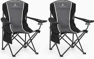 ALPHA CAMP Oversized Camping Folding Chair - Heavy Duty Steel Frame Support 350 LBS, Collapsible Padded Arm With Cup Holder, Quad Lumbar Back, Portable for Outdoor/Indoor product image
