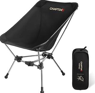 Portable Camping Chair, Lightweight Compact Backpacking Chair with Side Pocket, Wide Seat Folding Chair for Camping, Hiking, Beach - Supports 330Lbs, Black product image