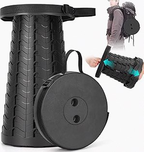 Collapsible Stool, Folding Chair - Upgraded Portable Chair with Load Capacity 400lbs, Portable Stool for Camping Fishing Hiking - Folding Tool with Carrying Straps,Gifts for Fisherman (Black) product image