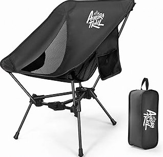 AuroraTrail Ultralight Backpacking Camping Chair – Only 2.7 lb, Supports 330 lb, Compact Folding Outdoor Seat with Carry Bag, 7075 Aluminum Frame for Hiking, Camping & Festivals (Black) product image