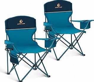 LET'S CAMP Camping Chair 2 Pack Folding Chair with 3-Can Cooler Bag Portable Lawn Chair with Cup Holder,Storage Pocket, Supports 225LBS, Collapsible Chair for Camp, Beach, Picnic (Blue) product image